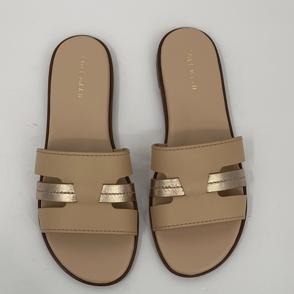 Cole Haan Flynn slotted slide sandals tan rose gold shoe metallic women new 8 - Picture 2 of 7